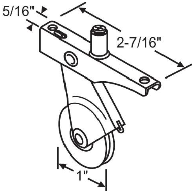 Sliding Screen Door Roller (1'' Dia. Roller) (2-1/2'' Length) (5/16'' Width) (11/16'' Height)