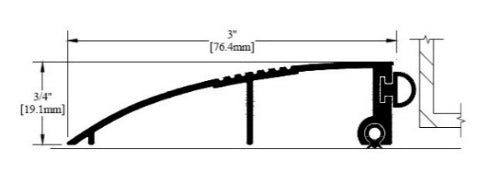 3" aluminum door stop w/bulb seal, 3/4" rise
