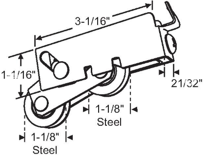 Patio Door Roller Tandem 1-1/8 Steel Wheels