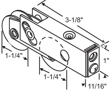 Tandem Patio Door Roller Assy 1-1/4 Steel Wheels