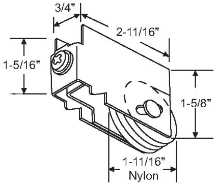 Patio Door Roller Assembly 1-11/16 Nylon Wheel