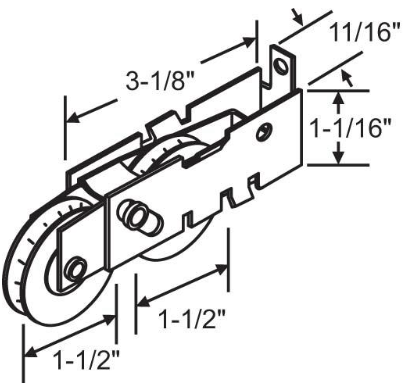 Patio Door Tandem Roller Assy 1-1/2in Steel Wheels