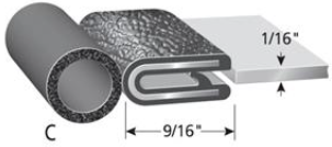 Black Pebble Rubber Trim Seal 1/16" x 9/16" x 3/8"