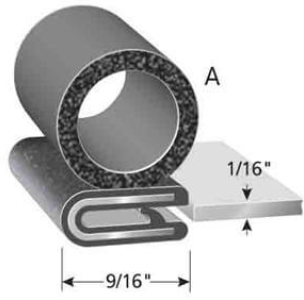 Black Pebble Rubber Trim Seal 1/16" x 9/16" x 5/8"