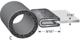 Black Pebble Rubber Trim Seal 1/16" x 9/16" x 3/4"