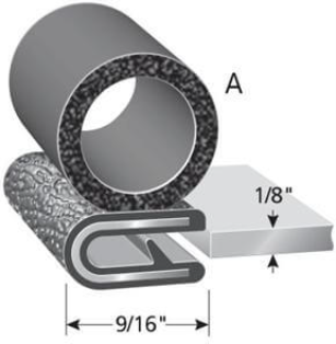 Black Pebble Rubber Trim Seal 1/8" x 9/16" x 5/8"