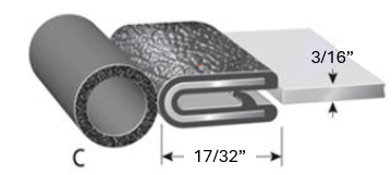 Black Pebble Rubber Trim Seal 3/16" x 17/32" x 7/16"